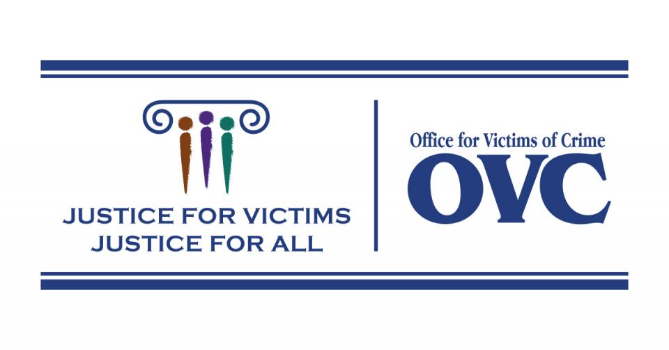 Logo for the Office of Victims of Crime including the large abbreviation "OVC" and a tag line: "Justice for Victims, Justice for All."