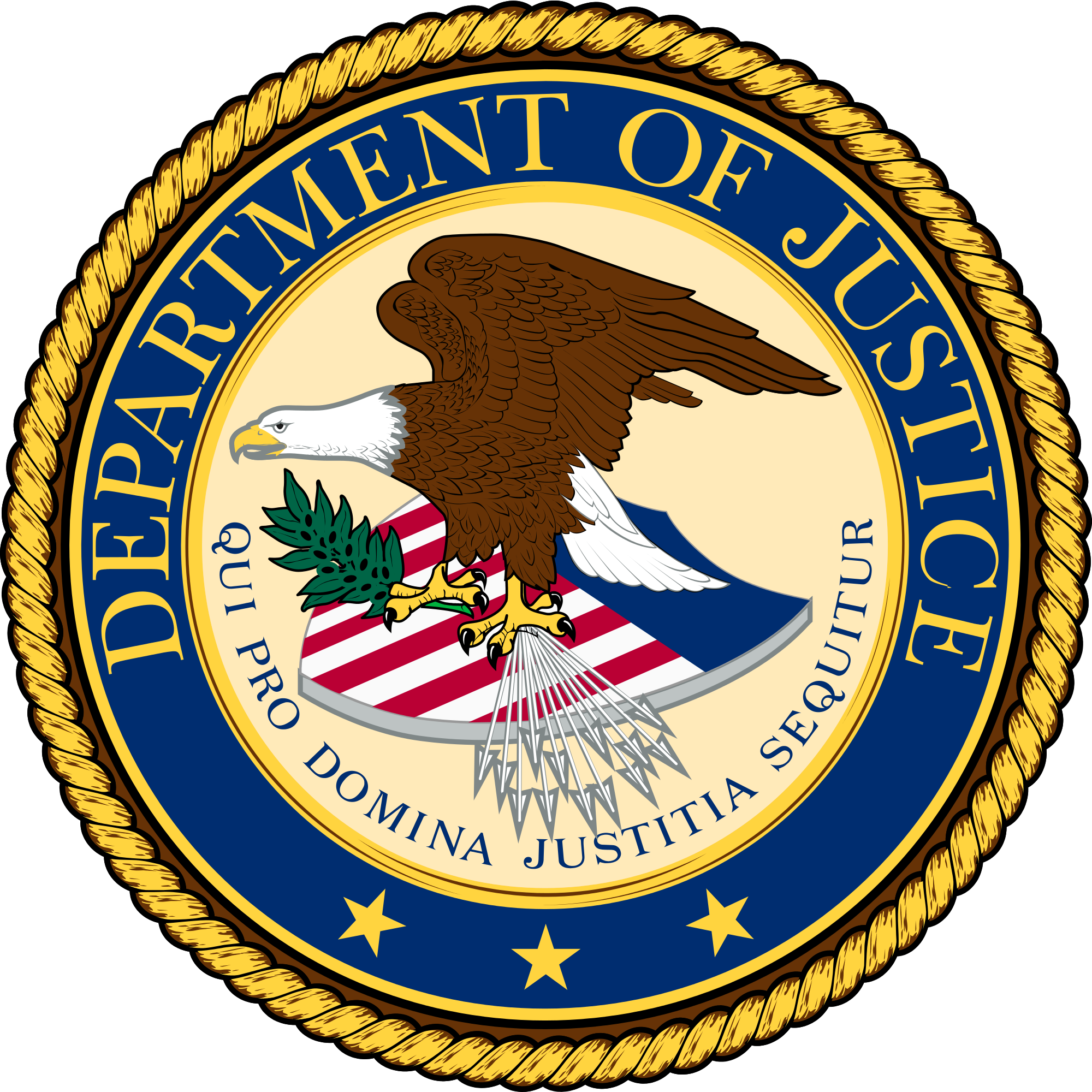 Official seal of the US Department of Justice.